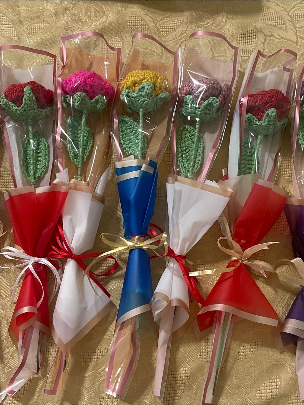 Handmade Crochet Single Flower Bouquet - Multi-Color